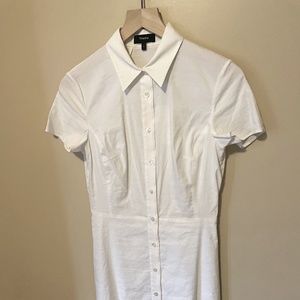 THEORY Eco Crunch Wash Short Sleeve Fitted Dress in White